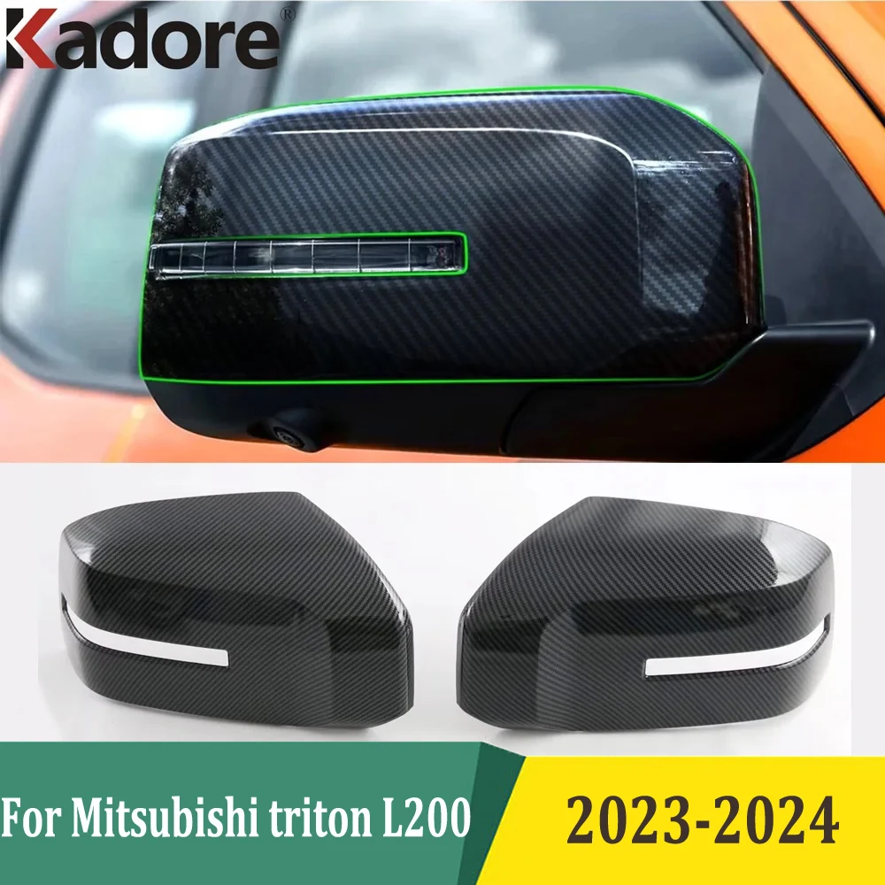 

For Mitsubishi Triton L200 2023 2024 Carbon Fiber Front Side Door Rearview Mirror Cover Trims Sticker Car Exterior Accessories