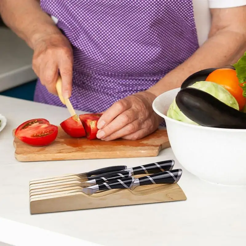 Wooden Drawer Knife Holder Solid Wood Knife Storage Rack Kitchen Horizontal Utensil Organizer Radiation Pine Spoon Rack Shelf