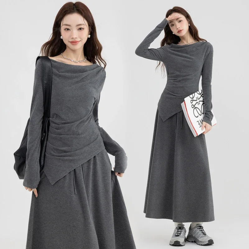 

Spring casual suit high-end skirt gray top two-piece set Z443