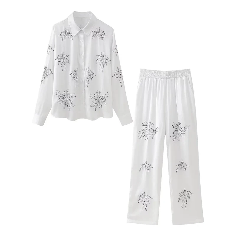 

2024 New Embroidered Loose Long Sleeve Blouse + Pantsuit