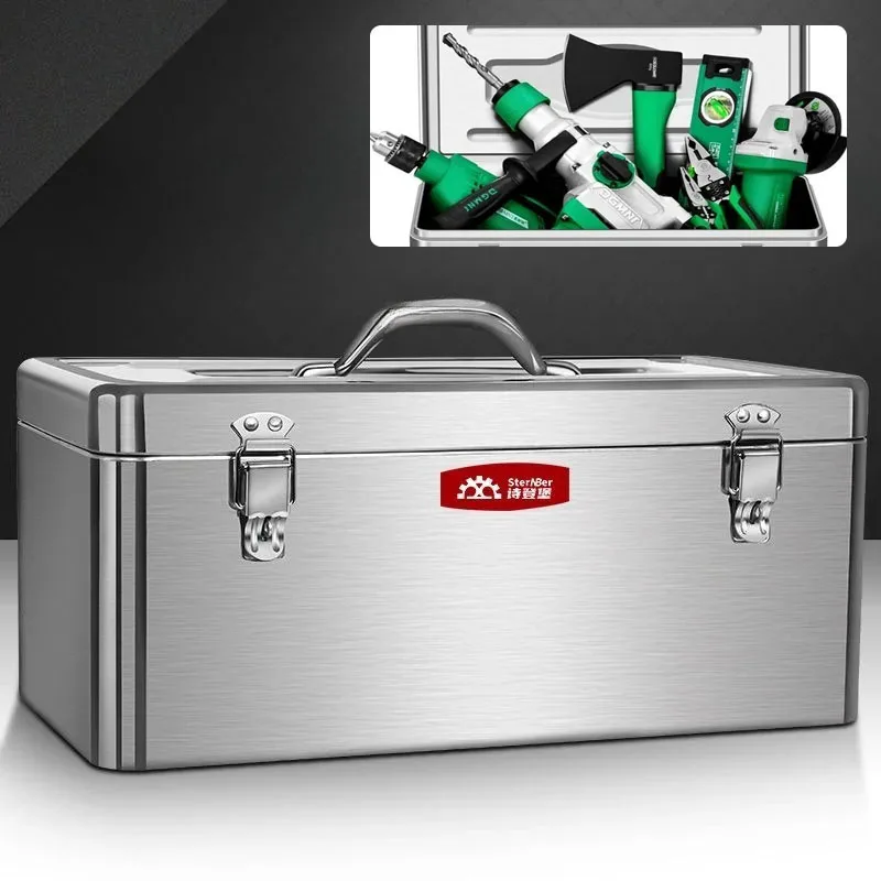 Stainless Steel Large Tool Box Electrician Maintenance Portable Multi-Function Tool Box Household Thickened Storage Tool Case