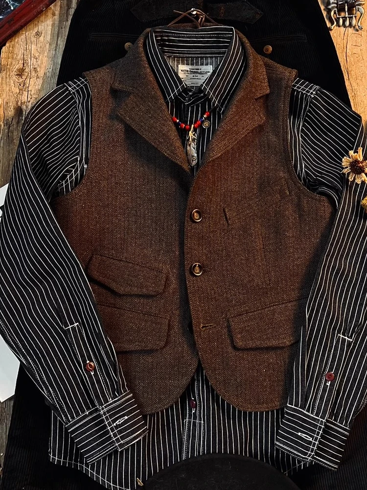 

Briti Sle Vintage Tweed Vest Gentleman Casual Men's Woolen Knitwear Faionable Top Busin Casual V-Ne Autumn Wear
