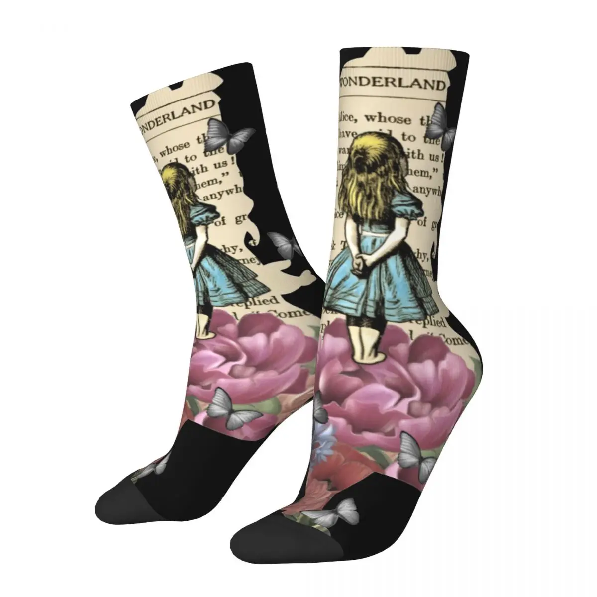 Fashion Alice In Wonderland Magical Garden Basketball Socks Polyester Crew Socks for Women Men Non-slip