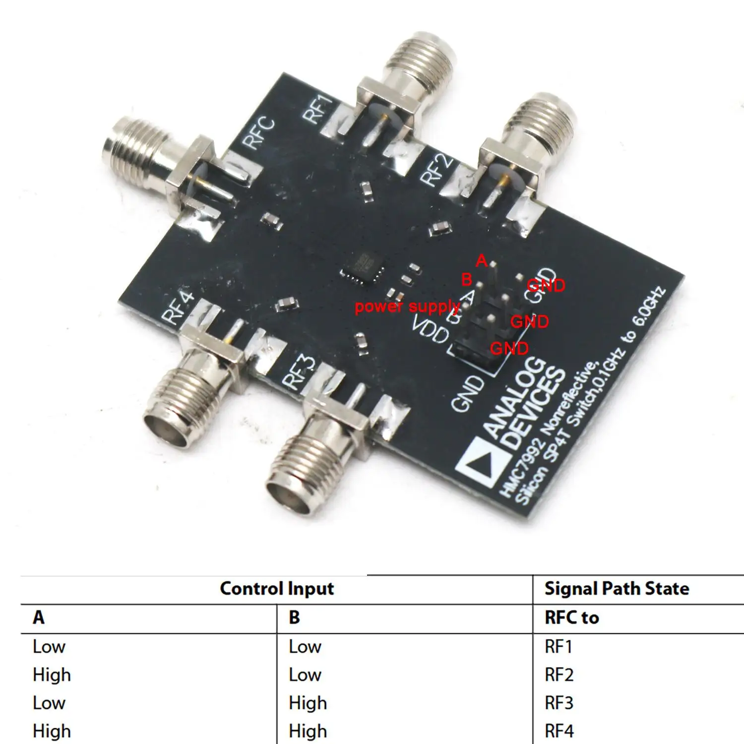 DYKB HMC7992 100MHz-6GHz SP4T Switch Module RF Single Pole Four Throw (SP4T) High Low Signal Control F/HAM Radio Amplifier Board