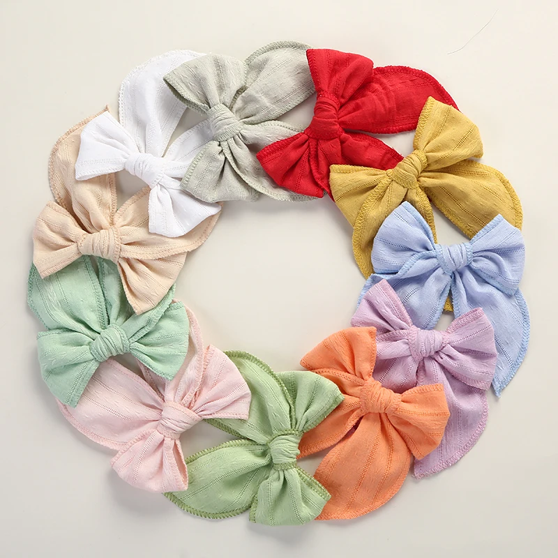 30pc/lot New 5inch Fable Bow Nylon Headband Hair Clips Baby Cotton Hair Bow Hairpins Girls Kids Knotbow Barrette Curled Edge