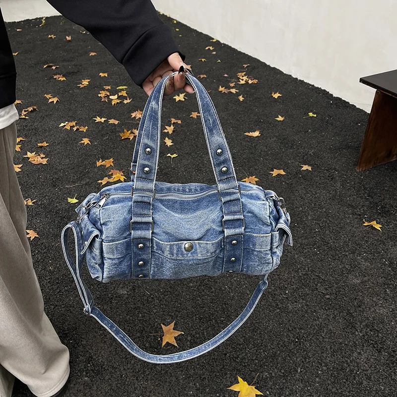 Retro Motorcycle Style Denim Bag 2026 Trendy Design Handbag Commuting Fashion Crossbody Bags 