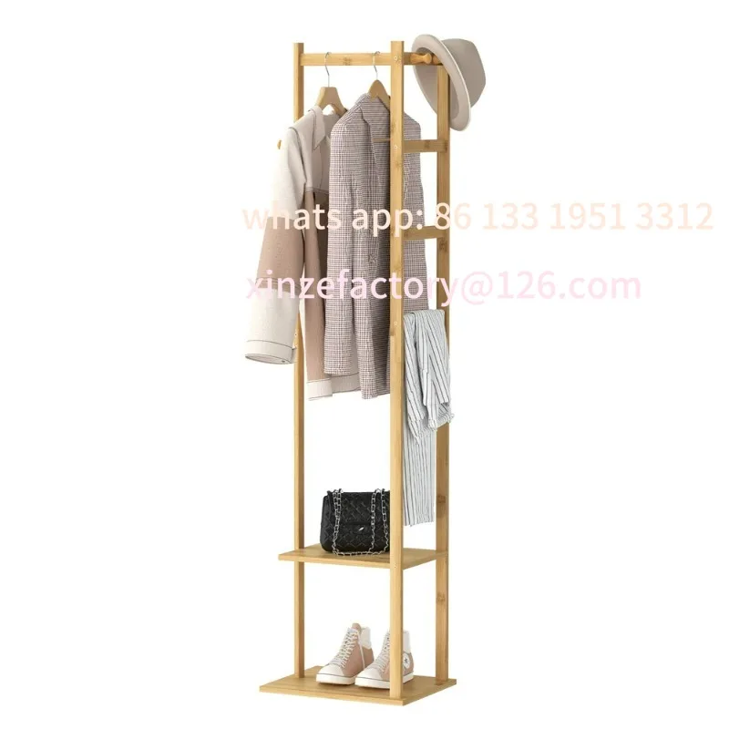 

Customizable Bingopaw Coat Tree Solid Bamboo Freestanding Coat Rack with Storage Garments Corner Stand with Hooks for Home Bedro