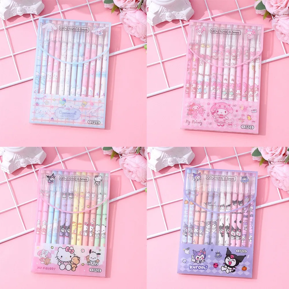 

12pcs Anime Sanrio Kawaii Cute Cartoon Hello Kitty Student Erasable Neutral Pen Diary OfficeStationery Supplies Festivals Gift