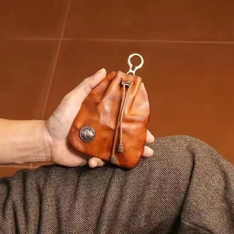 Fashion Vintage Drawstring Key Wallet Mini Medieval Pouch Change Purse Multifunction Keychain Key Ring Coin Purse Gift Bag