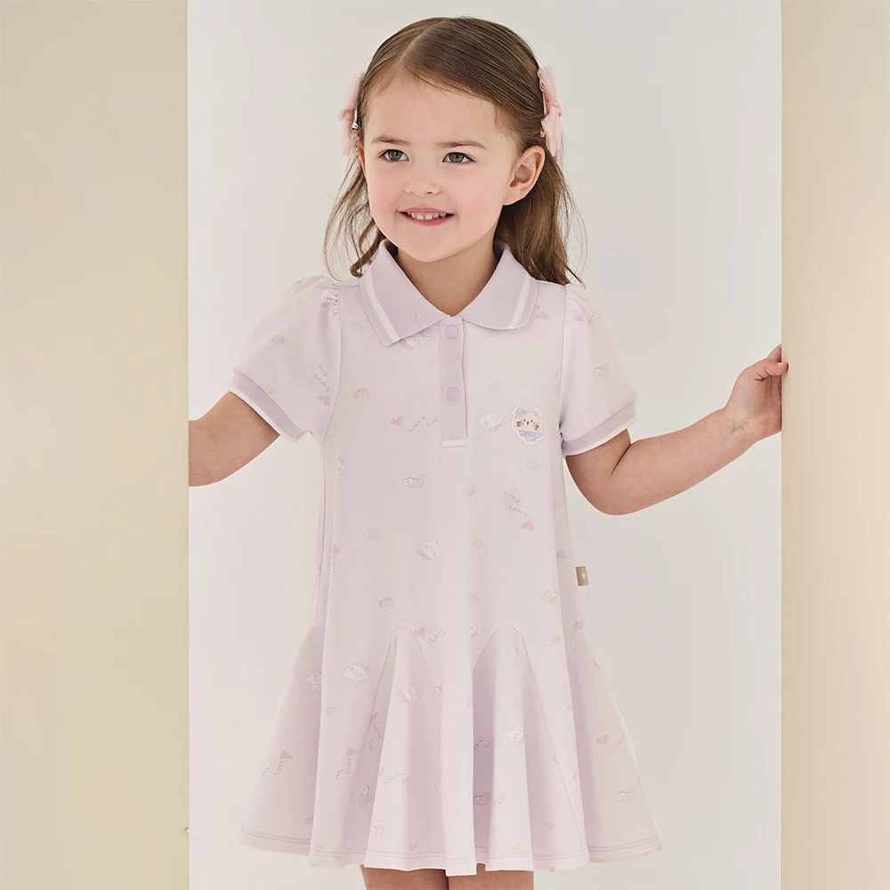 Dave Bella Girls Summer Princess Dress Casual Cute Kids Printed Polo Short Sleeve Dress Formal Party Knitted Clothes DB2262445