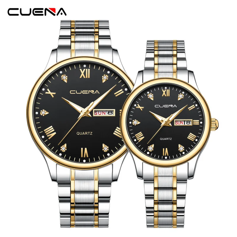 

CUENA New Quartz Watch Watrproof Watch Steel Belt Couple Watch Double Calendar Quartz Watch in Stock