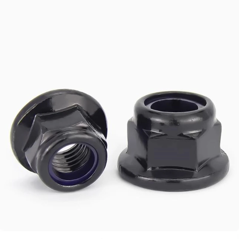 10/5pcs M3 M4 M5 M6 M8 Black Carbon Steel Hex Flange Nylon Insert Lock Nut Self-locking Nylock Locknut