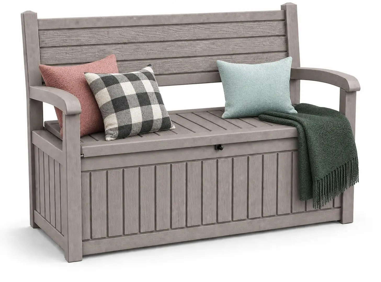 100 Gallon Wood-Grain Storage Bench, Waterproof & Lockable，Beige