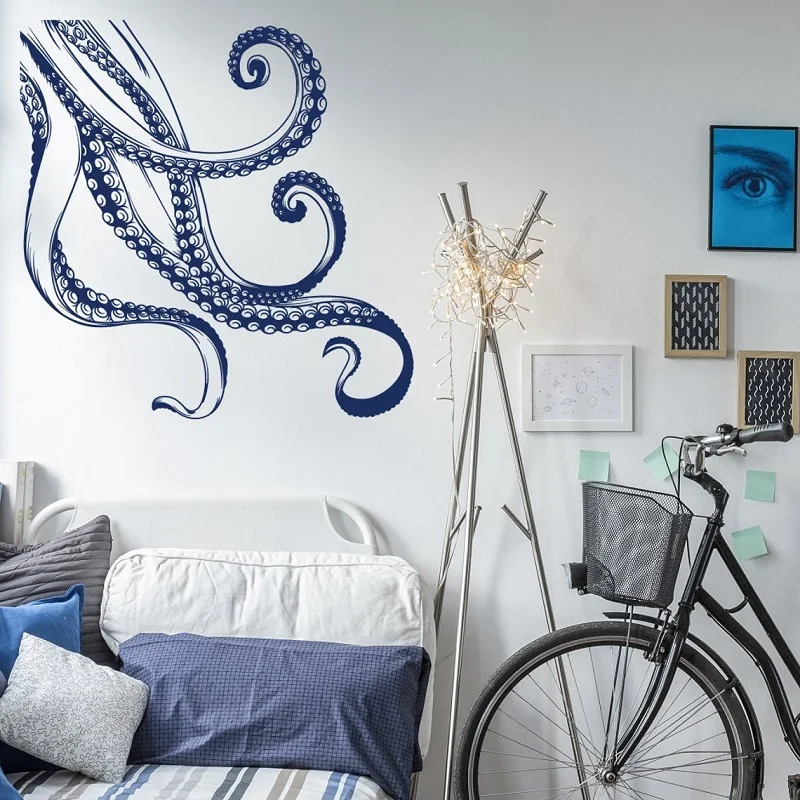 

Octopus Tentacle Wall Sticker Crusu Nordic Octopus Bedroom Bathroom Ocean Restroom Glass Door Home Decor Vinyl Decal X3