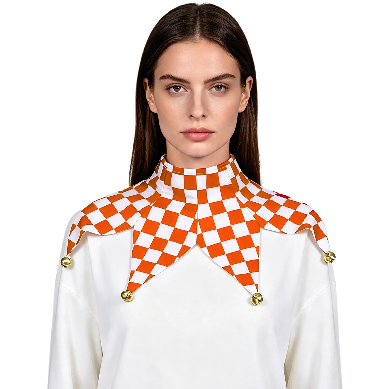 Adults Clown Collar Lace-up Detachable Checkerboard Collar with Bells for Halloween Masquerade Cosplay Performance