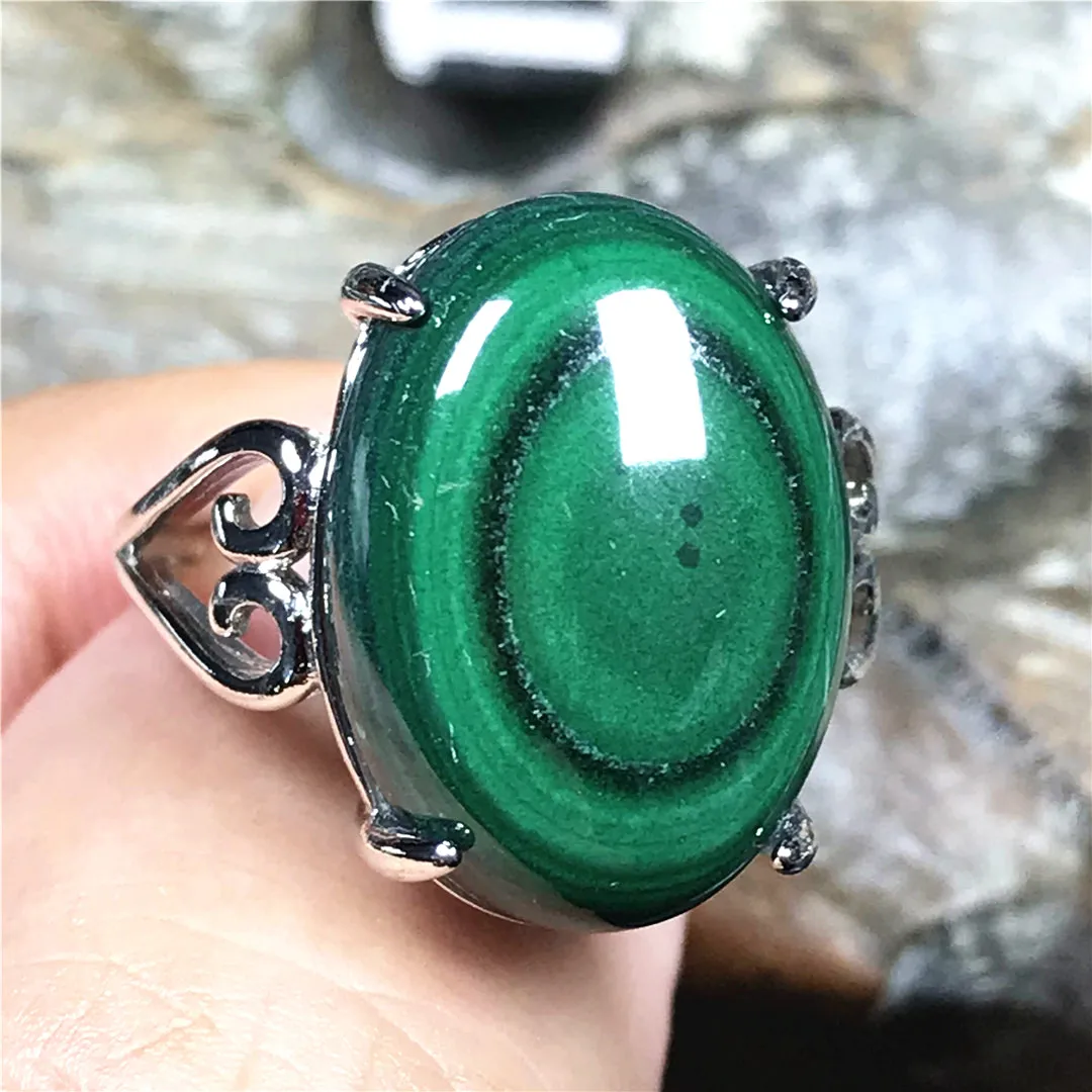 Natural Green Malachite Chrysocolla Stone Ring Jewelry For Women Man Gift Crystal Silver 18x13mm Beads Adjustable Ring AAAAA