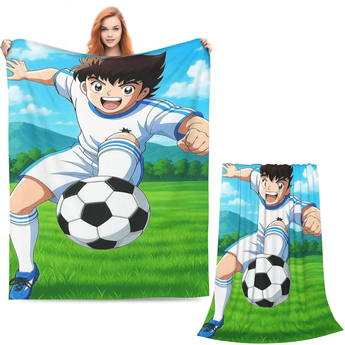 Captains Tsubasas Japan Football Anime Blankets Soft Warm Flannel Throw Blanket Bedspread for Living room Picnic Travel Home
