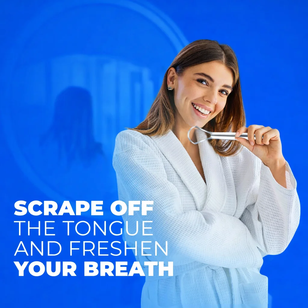 2 tongue coating brush and scraper, eliminate bad breath, freshen breath, gently care for gums, design dental care