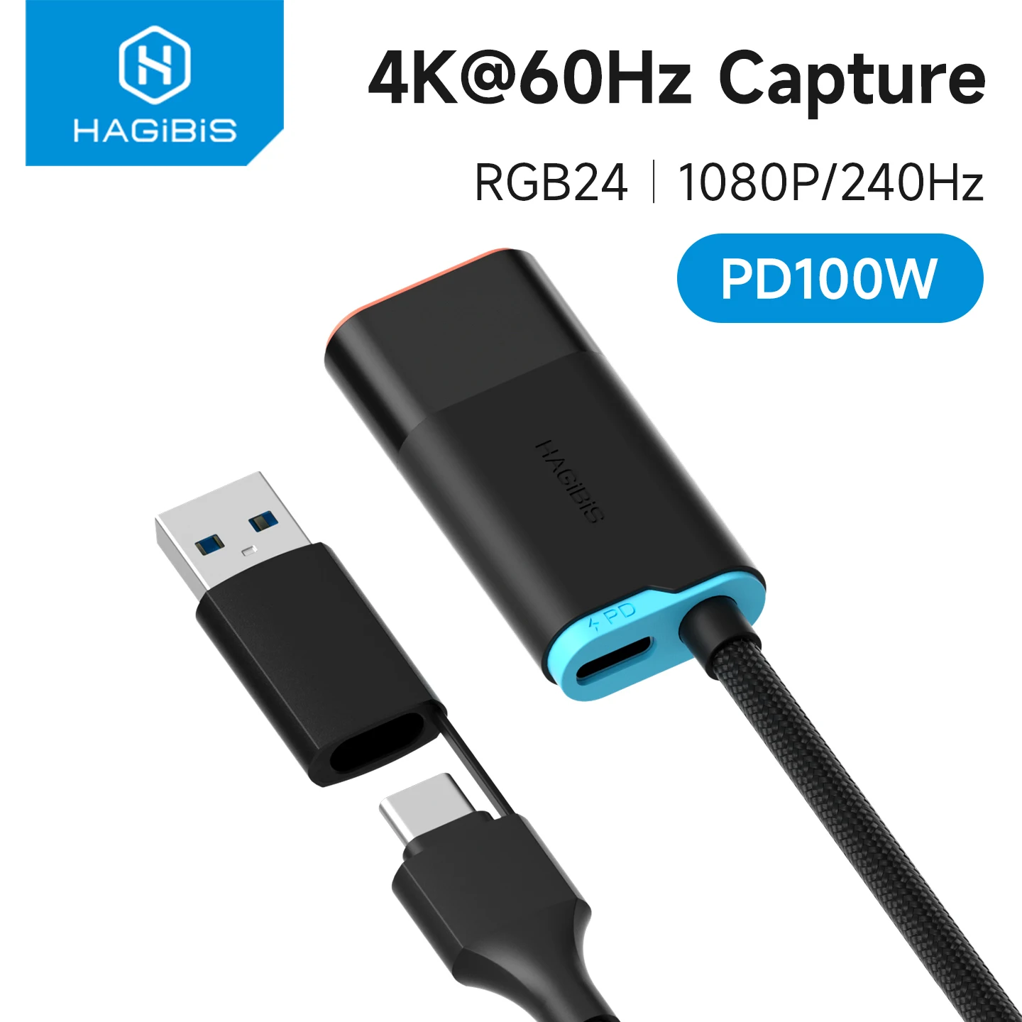 Hagibis HDMI to USB 3.0 and USB C Video Capture Card 2K/4K 1080P 60FPS 100W PD for Streaming Game Recording Switch Xbox PS4/5