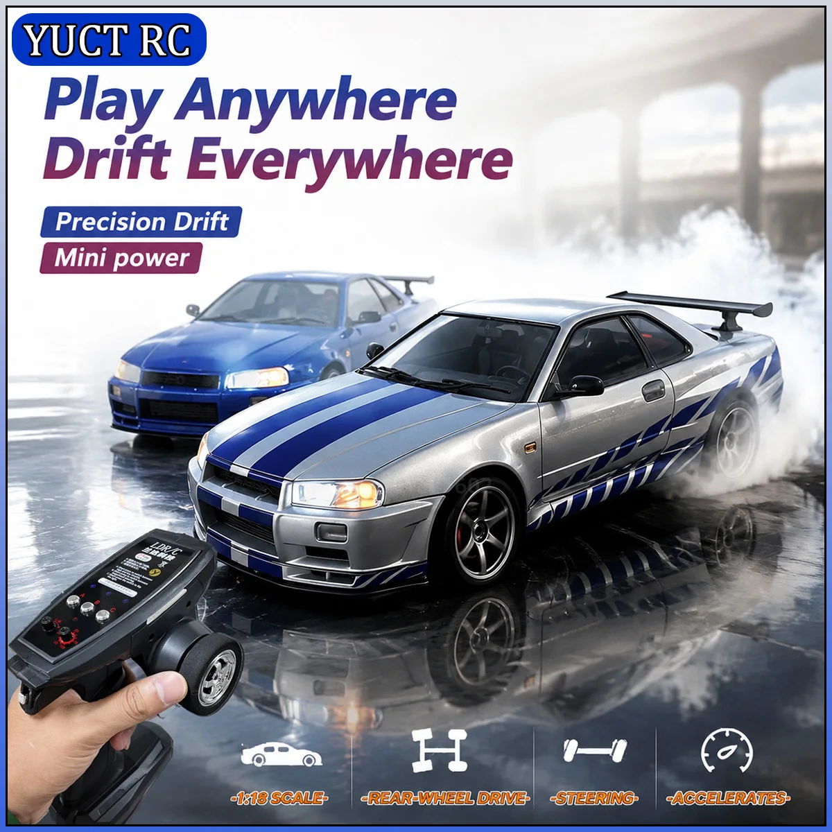 LDRC LD1899 1/18 RC Drift Car GTR Mode 2.4G ESP Gyro Alloy Body LED Racing Car RTR  for Boys Collection Gifts Toys view 6