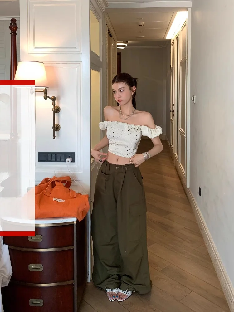 

DULA Sexy One-oulder Polka Dot Blouse Women's ort Top Summer Design Korean Sle Slim Fit Commute Wind Polyester Fabric