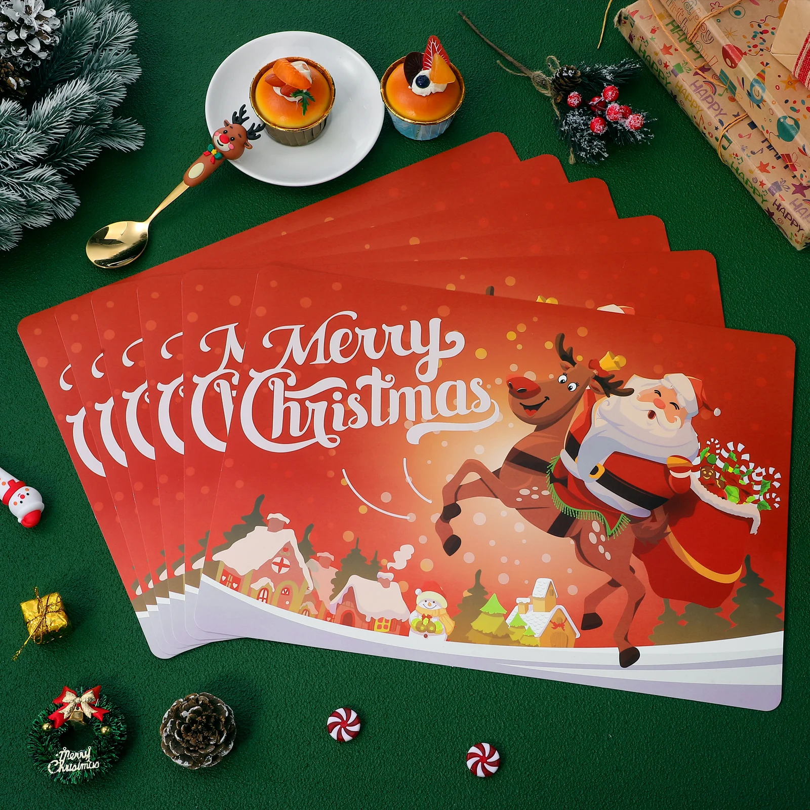 

6Pcs Holiday Table Placemats Cute Christmas Design Heat Resistant Mats for Dining Table Kitchen Counter Protection