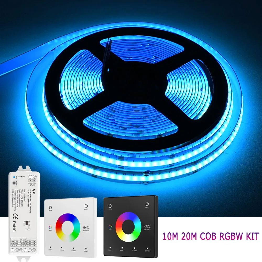 24V COB RGBW RGBWW LED Strip 10M 20M Wireless 2.4G Touch Remote Control Flexible Color Changing Dimmable Room Liner Light Decor