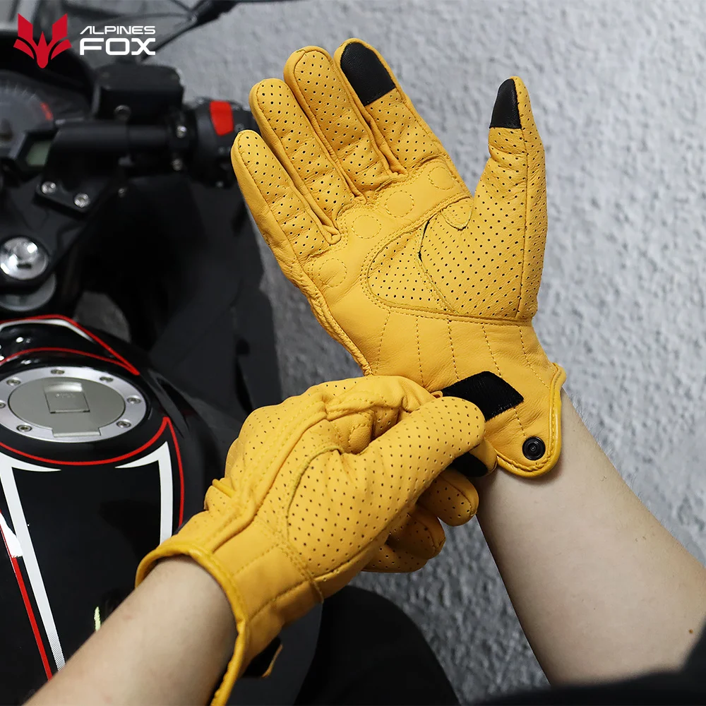 Breathable Motorcycle Gloves Genuine Leather Perforated Guantes Touch Screen Moto Motorbike Cycling Racing Men Women Goatskin