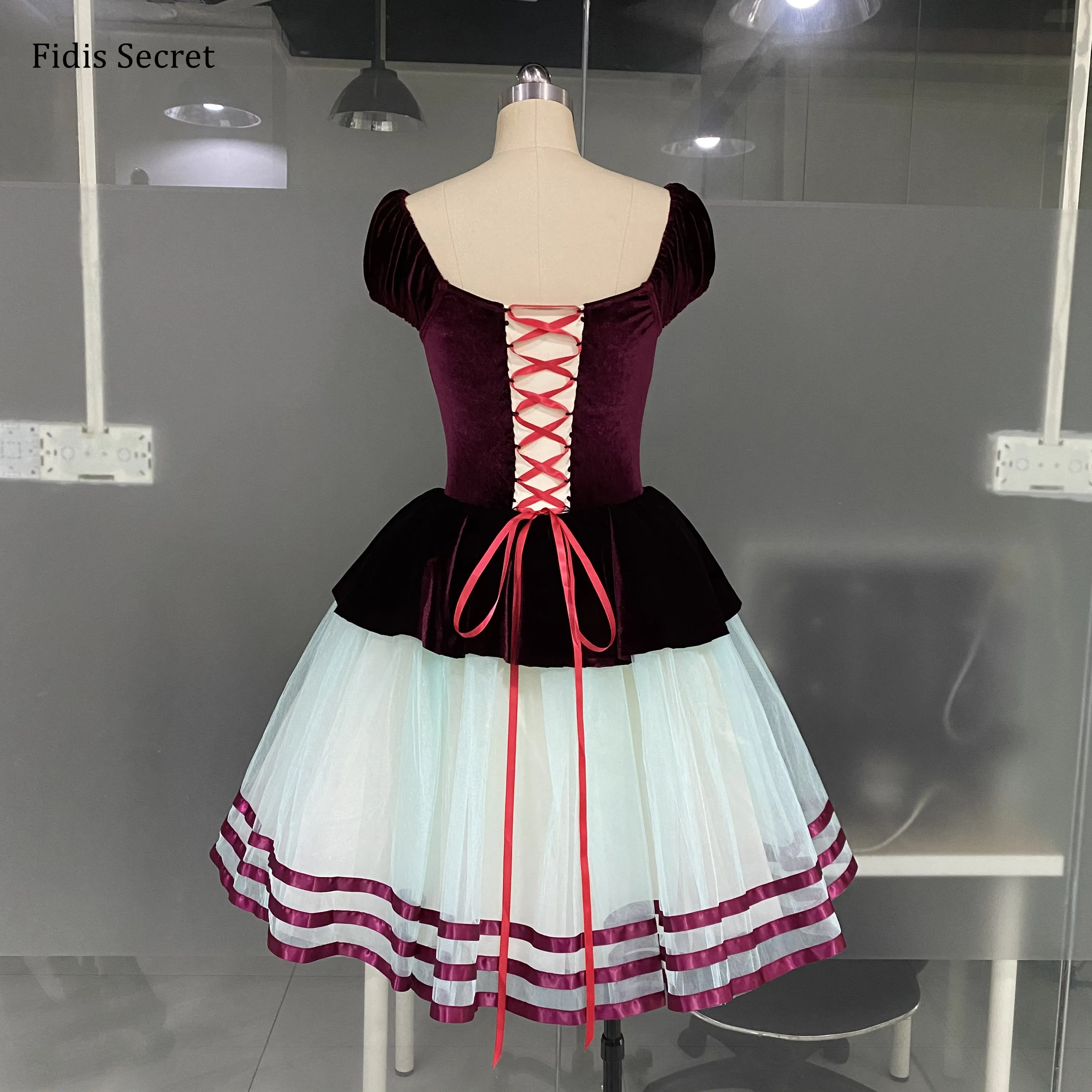 Burgundy Velvet Bodice Romantic Tutu,Women Professional Ballet Long Dress,Girls Ballerina Flower Fairy Princess Stage Costumes