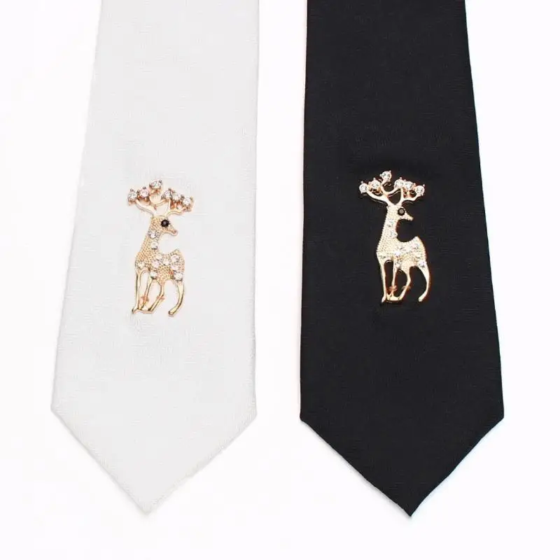 

652F Elegant Men's Tie with Rhinestones Deer for Business Conferences and Relaxed Gatherings Polyester Silk Necktie Neckwear