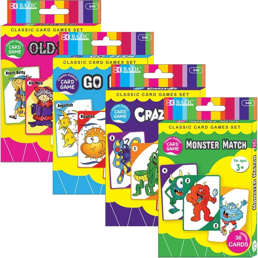 

BAZIC Assorted Card Games Number Picture Board Game Set for Educational Fun and Family Entertainment Includes Go Fish Monster M