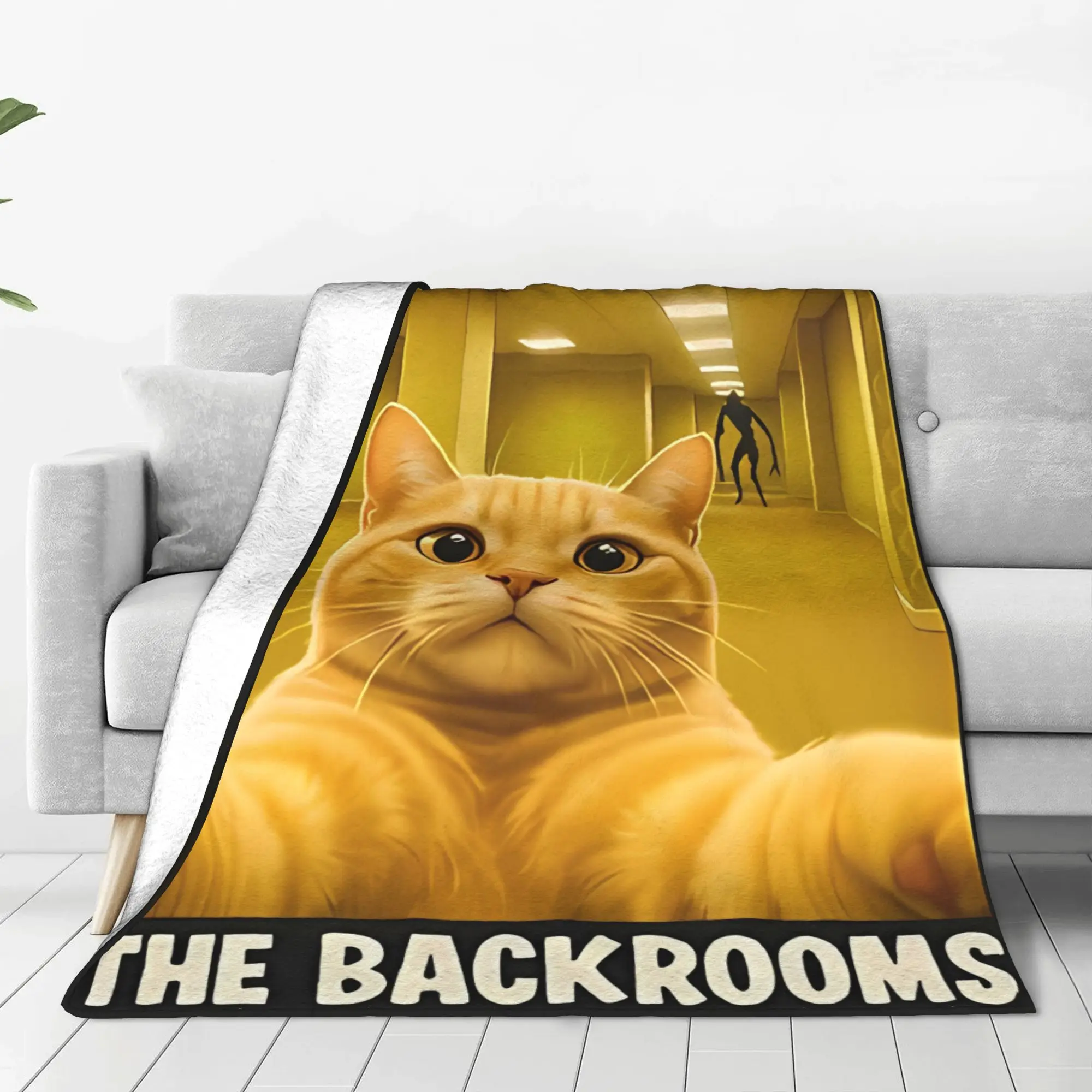 1PC Cat Selfie Liminal Space Horror Backrooms Home Room Decorations Winter Blankets For Adults Bedding Home Interior Sofa Knee