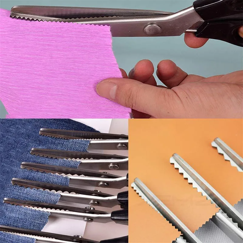 Tijeras de Pinking de acero inoxidable, tela de encaje con dientes de arco triangulares, artesanía, confección de ropa, corte Zig Zag, tijeras de sastre, tijeras de costura