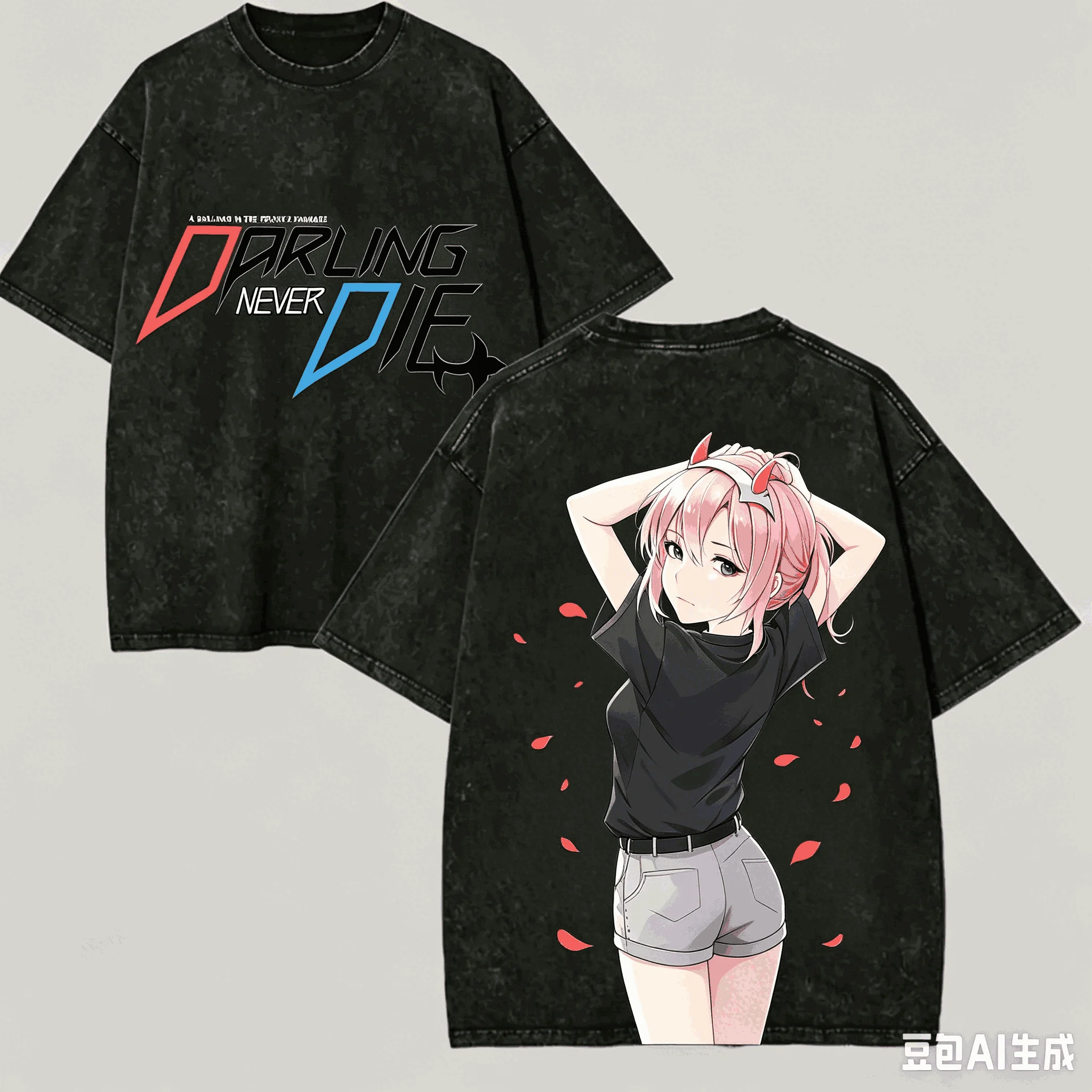 darling in the franxx Washed T-shirt Anime Lover Harajuku New Model Oversized Vintage Loose Unisex Vintage Loose Harajuku soft