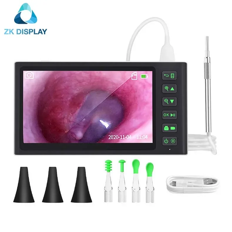 Digital Otoscope Ear Digging Ear Wax Removal Tool Visual Ear Scoop Endoscope 7 Inch 1024*600 IPS Screen 3.9mm IP67 6 LED Lights