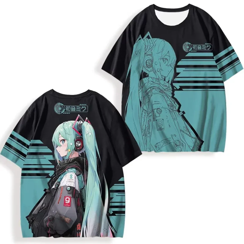 Summer Casual Anime Hatsune Miku Print Unisex Short Sleeved 3D Printed T-shirt Short Sleeved Round Neck Daily Street Casual Top