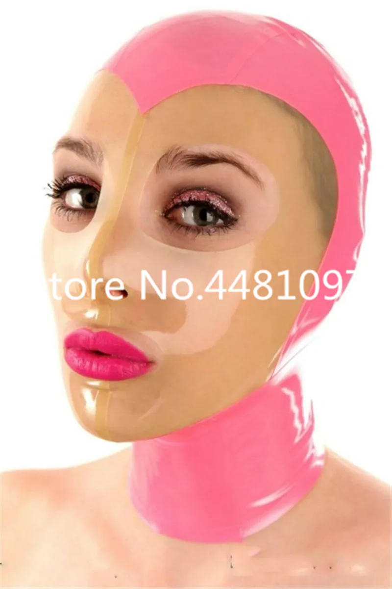 

Sexy Pink Full Head Latex Mask Rubber Hood Unisex Fetish Cosplay Mask