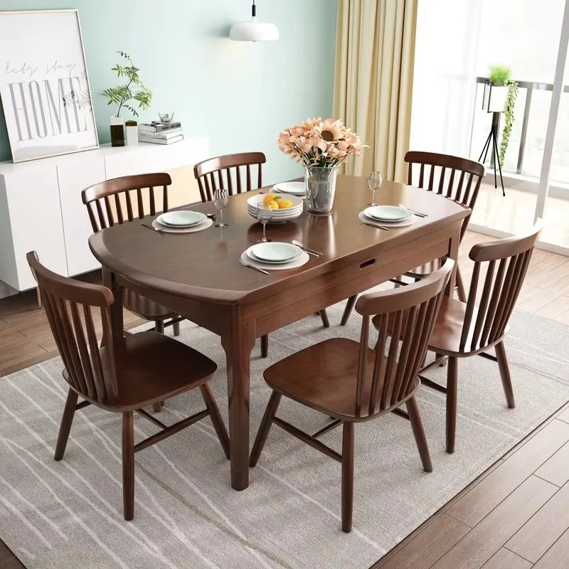 

Nordic Solid Wood Dining Tables Simple Dual-purpose Table Variable Round Tables Home Small Apartment Retractable Furniture Home