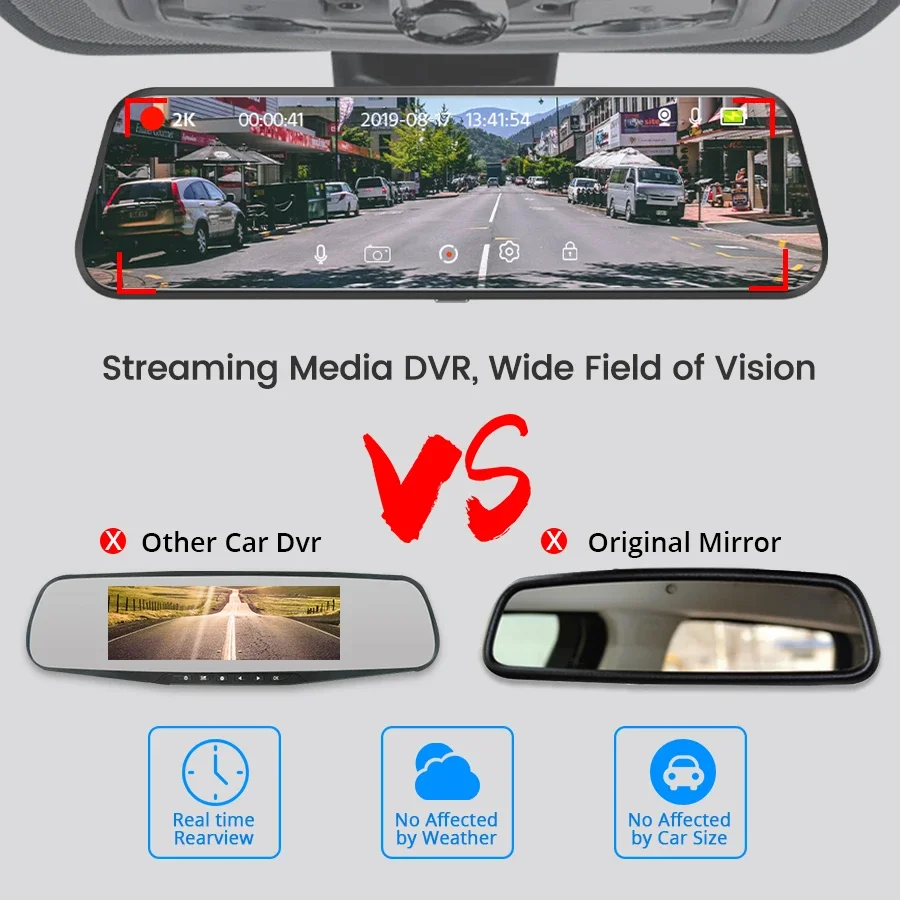 Mirror Camera for Car Touch Screen Video Recorder Rearview Mirror Dash Cam Front and Rear Camera Black Box For Smart Mirror DVR