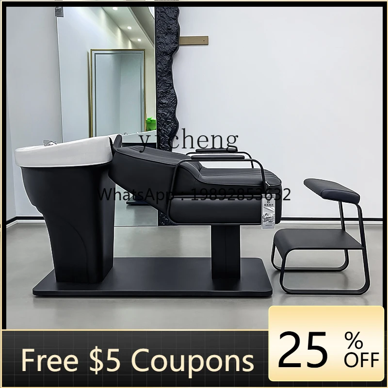 v1 Fashion Hair Salon Ceramic Deep Basin Simple Semi-Reclining Shampoo Bed High-End Salon Exclusive