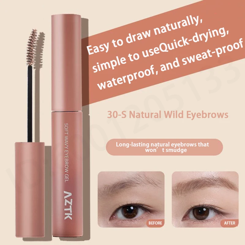 AZTK Mascara gel à sourcils doux et ondulé léger imperméable longue durée anti-taches crée des sourcils sauvages sexy volumineux naturels