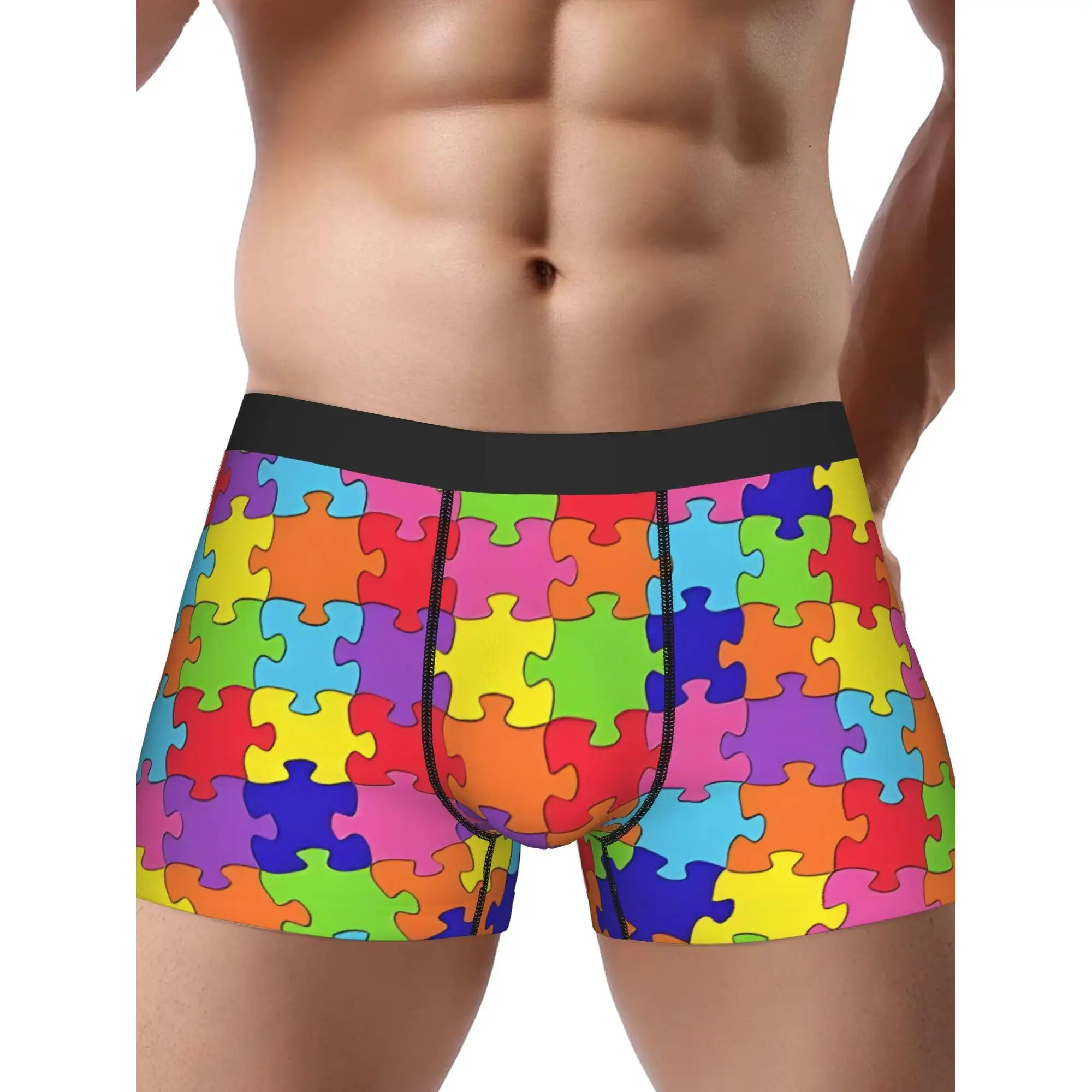 

Men'S Breathable Boxer Briefs Featuring A Vibrant Jigsaw Puzzle Design Machine Wash or Hand Wash Boxers for Men