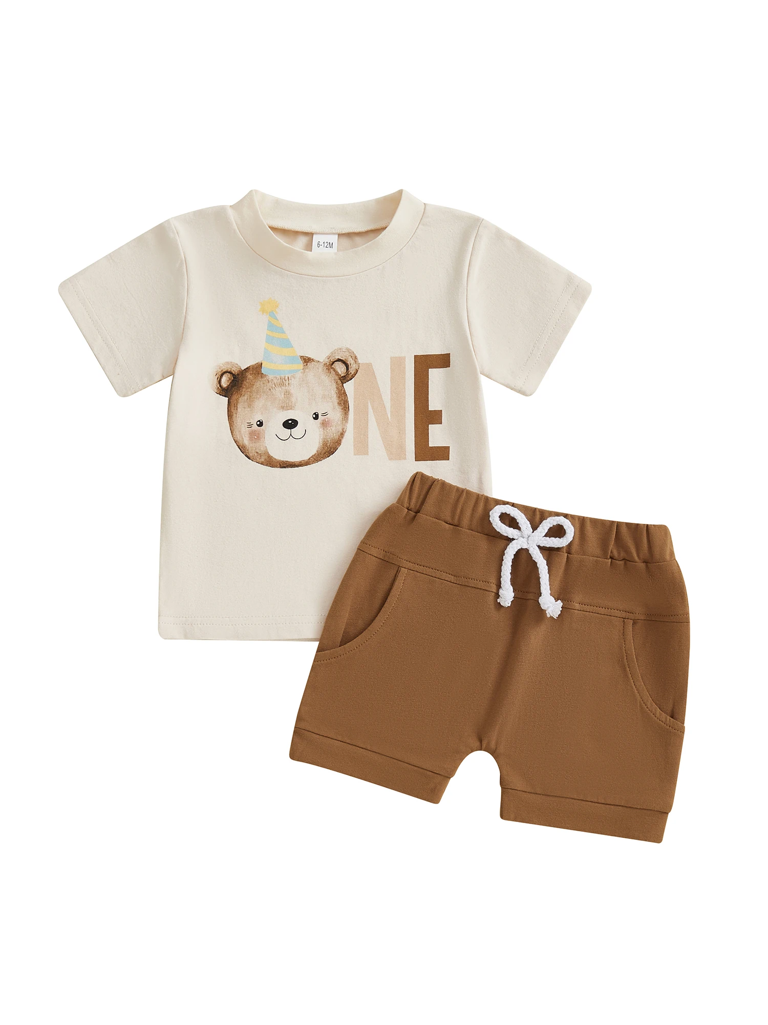 

Toddler Boys Summer Outfit Short Sleeve O Neck Cartoon Print T-shirt and Elastic Waist Shorts Set for Birthday Party