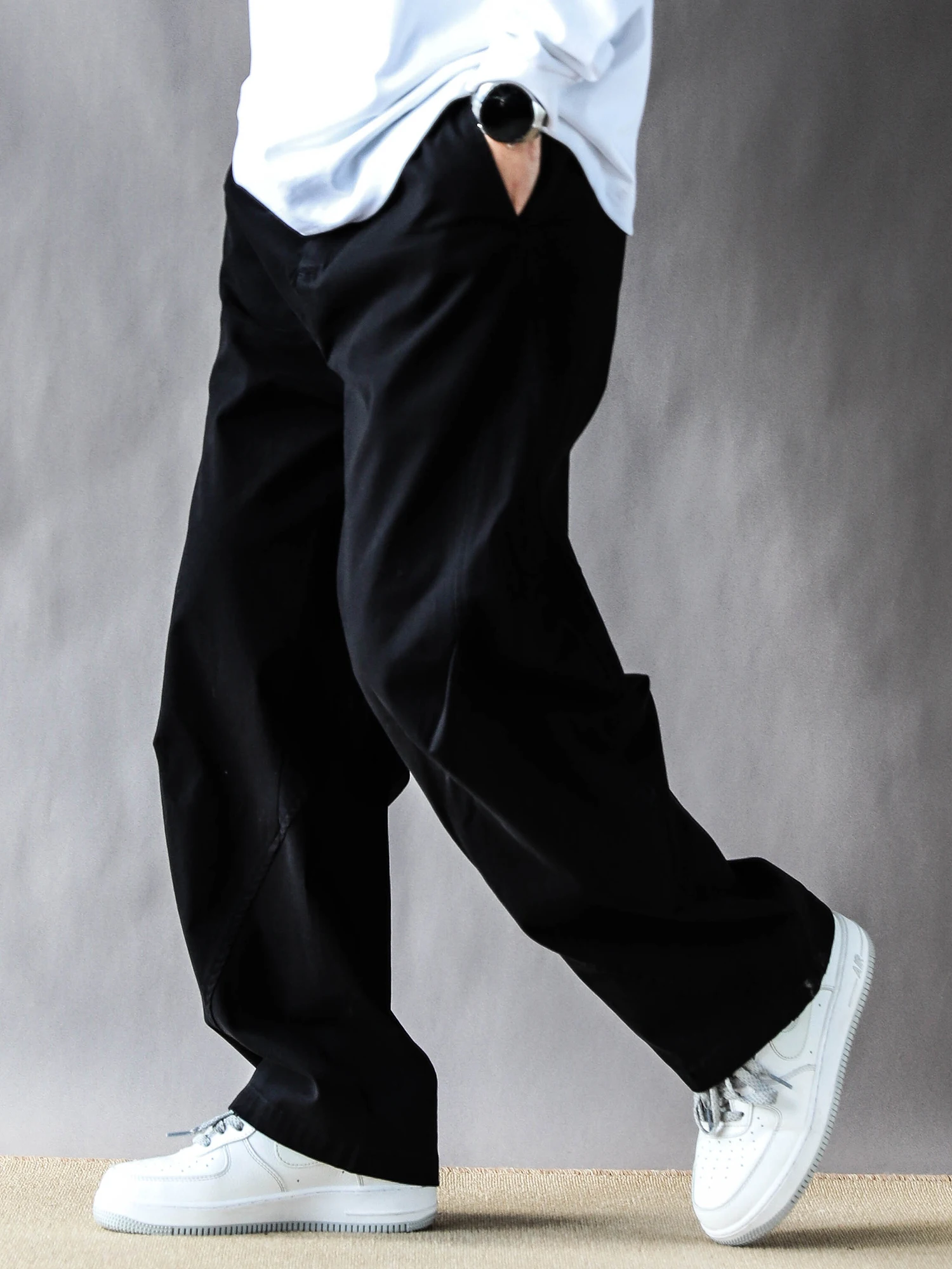 

Retro Work Pants Men's Spring Autumn Loose Casual Bla Long Trousers Straight Leg Zipper mid Waist Faionable Youth Sle