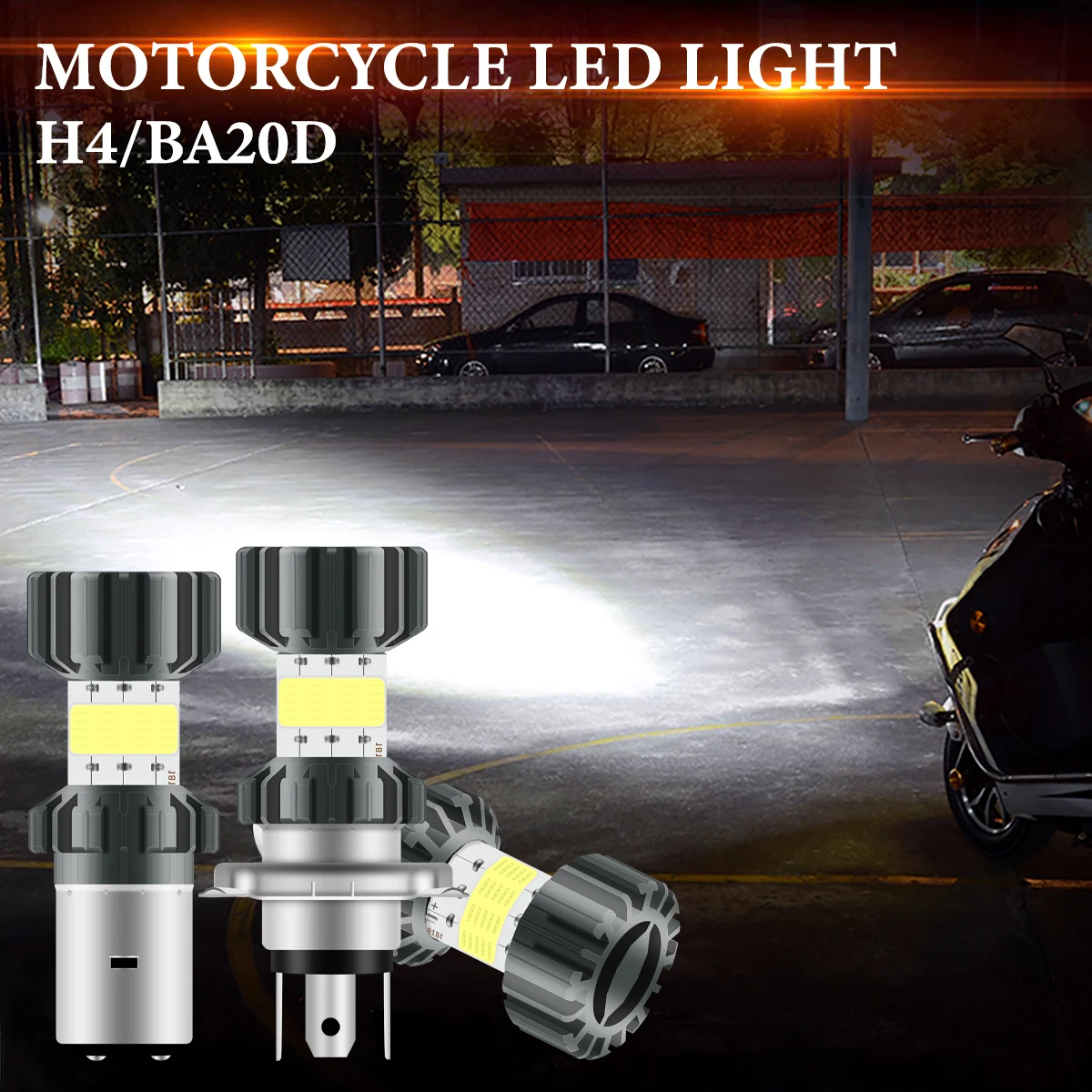 

KEVANLY H4 BA20D LED Motorcycle Bulb COB Chip Hi Lo Beam Motorbike Scooter Running Light Spotlight Universal White 12V 6000K 1pc
