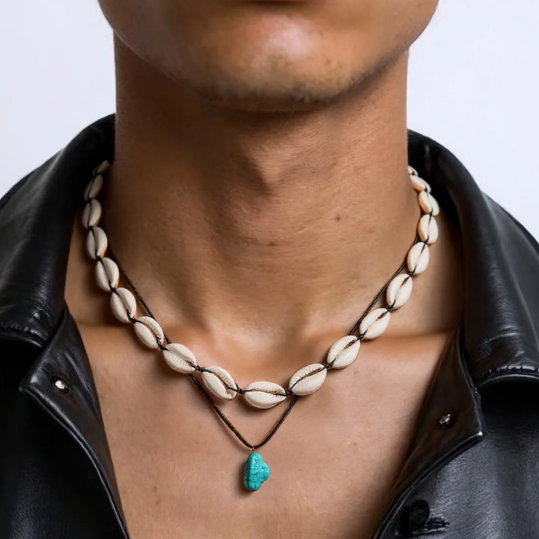

DUTRIEUX Bohemia Beach Style Necklace Creative Hip-hop Irregular Shell Turquoise Men's Clavicle Choker Jewelry Gifts Accessory