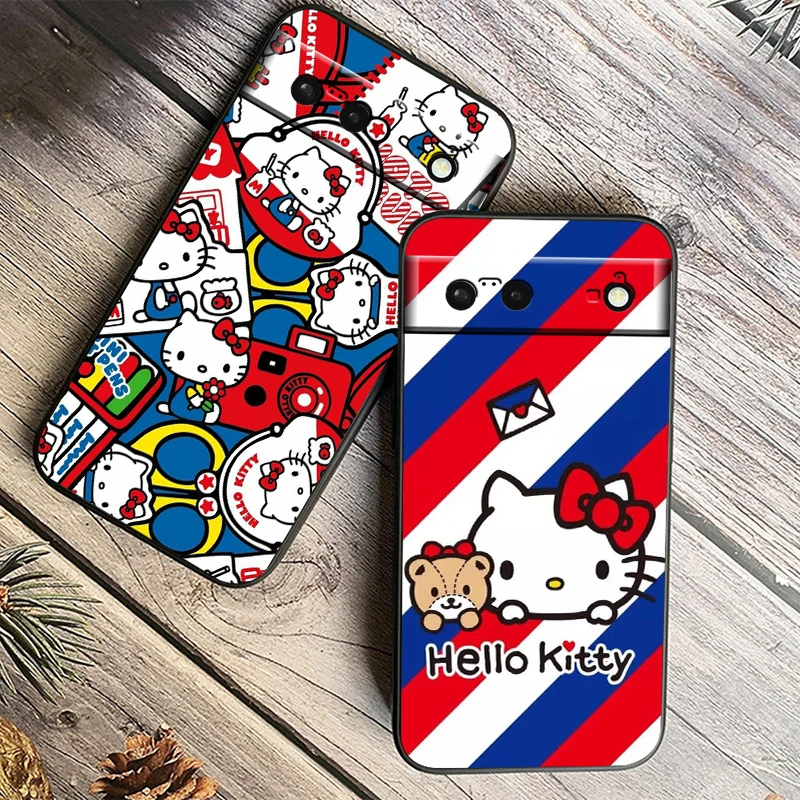 Cute Sanrio Hello Kitty Luxury For Google Pixel 9 8 7A 7 6A 6 5A 5 4 4A XL 5G Black Silicon Shockproof Shell Soft Phone Case