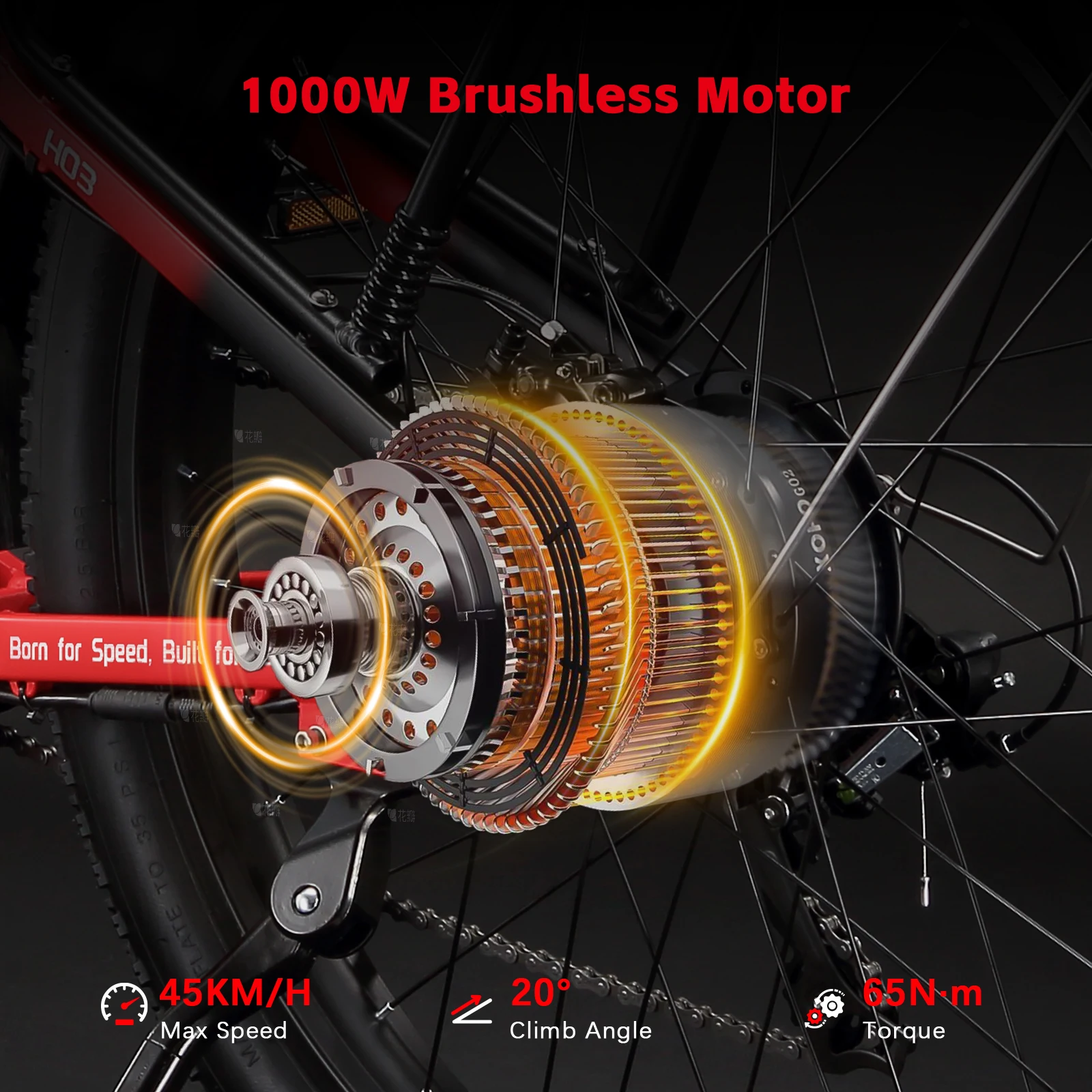 48V 1000W 19,2Ah Elektrofahrräder für Erwachsene, 45km/h Fatbike mit Schneereifen, Leistungsstarkes Elektromotorrad – Detail 3