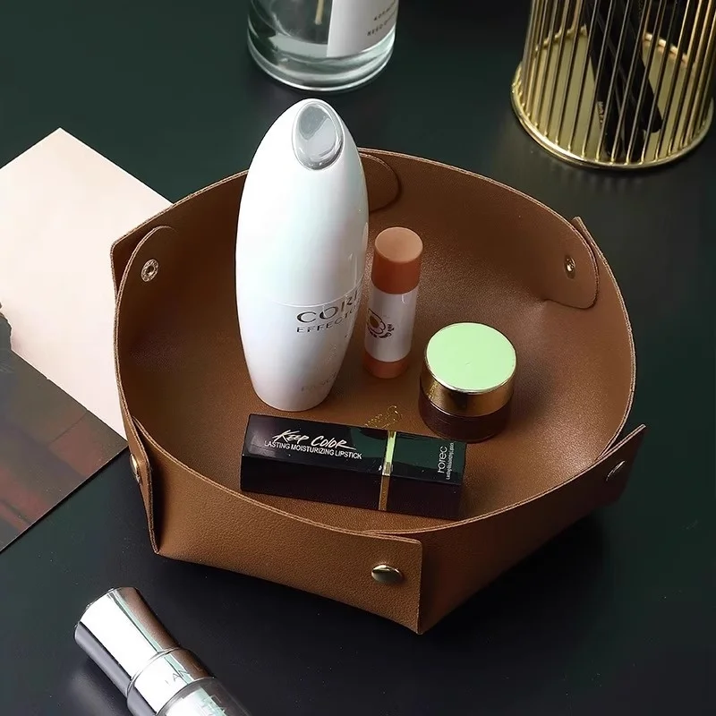 

New PU Leather Tray Desktop Storage Box for Key Wallet Makeup Desktop Storage Box Trays Table Nightstand Decorative