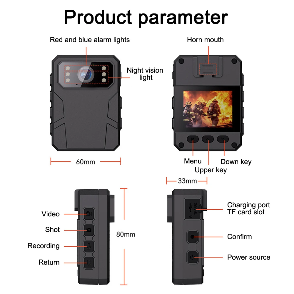 4K/1080P HD ミニカメラ 2 インチカラースクリーン赤外線ナイトビジョン警察カメラポータブルボディ着用ビデオカメラ